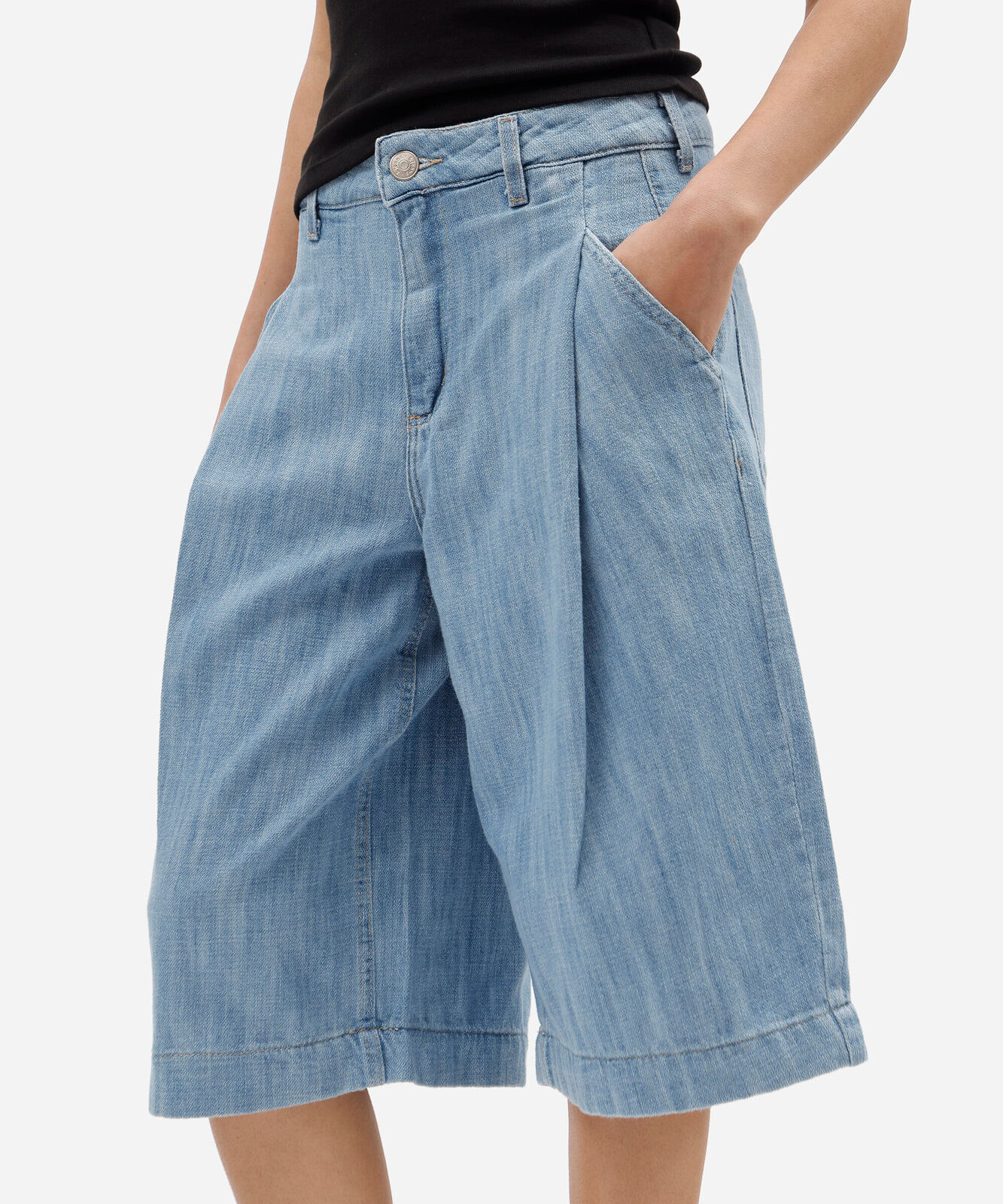 bermuda jorts feminina cintura alta azul