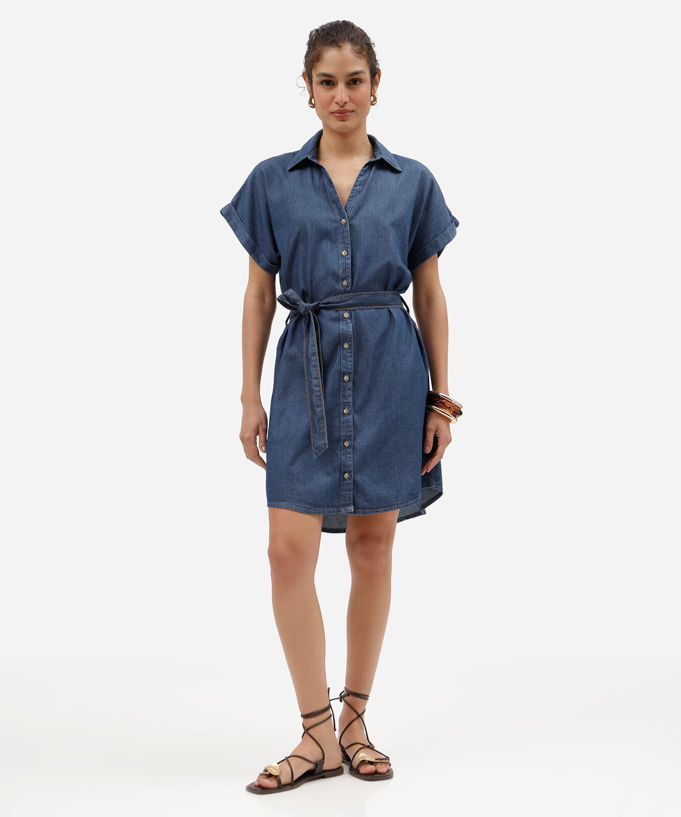 vestido curto chemise feminino jeans com faixa azul