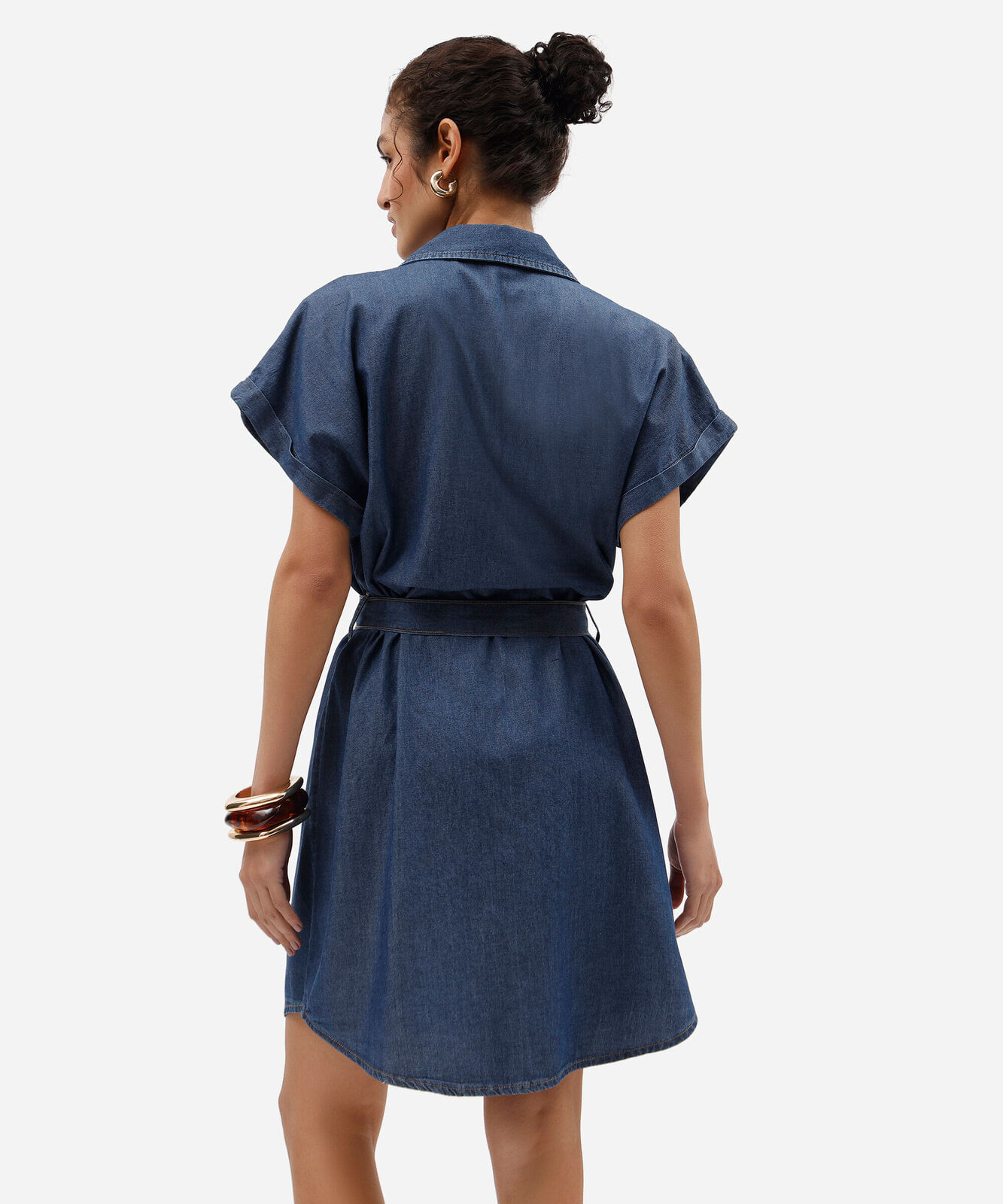 vestido curto chemise feminino jeans com faixa azul