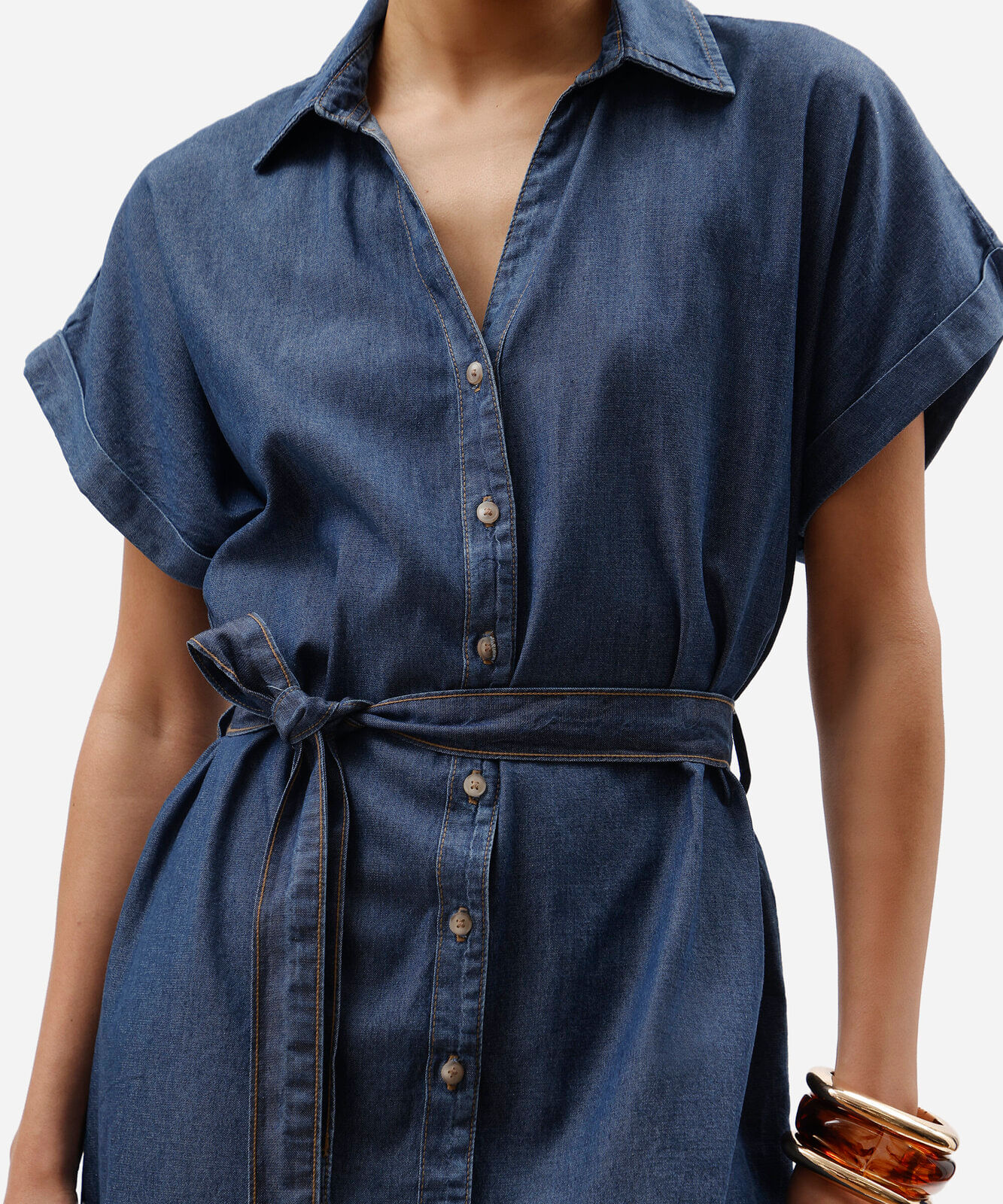 vestido curto chemise feminino jeans com faixa azul