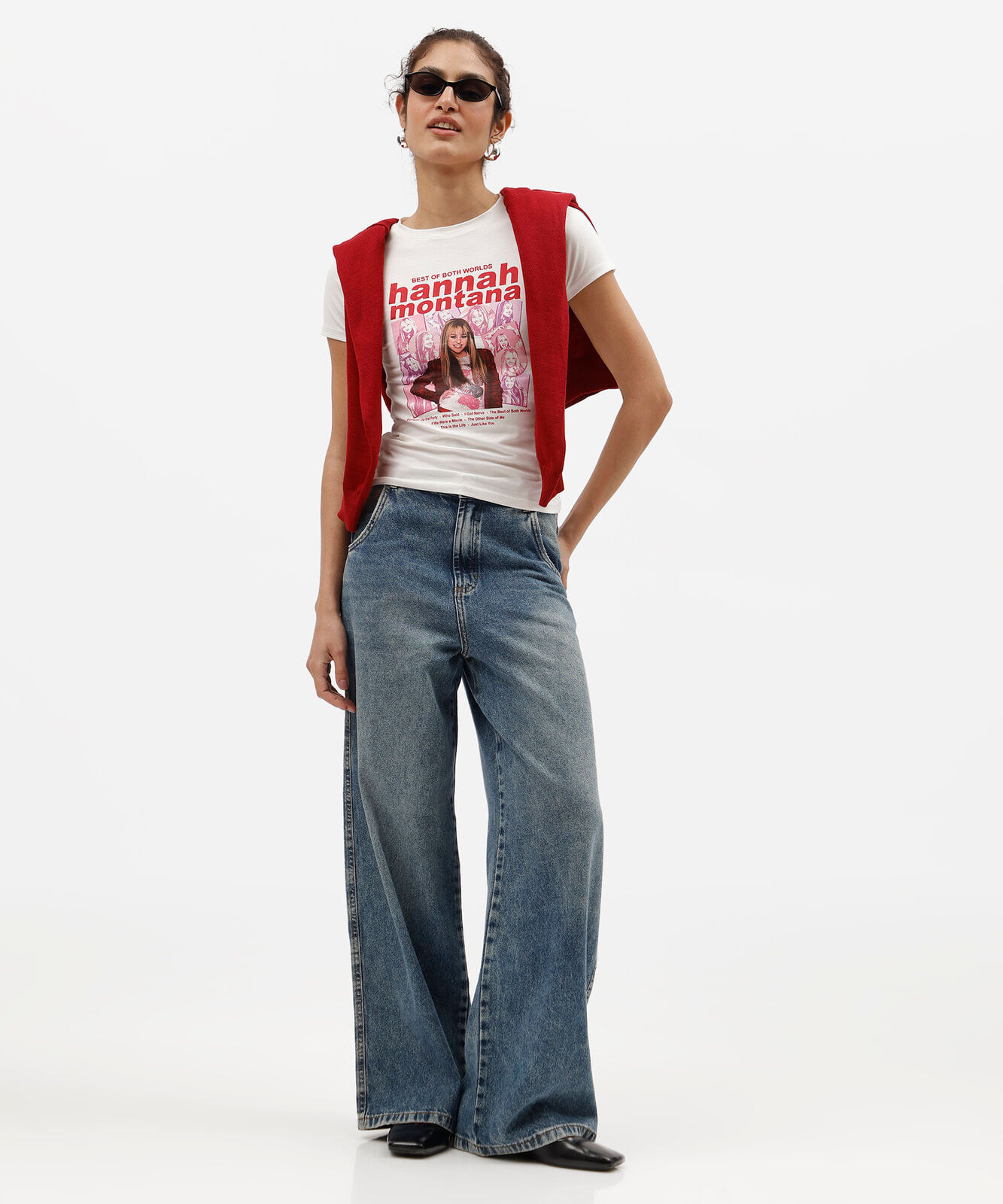 blusa baby look feminina de algodão manga curta hannah montana off white