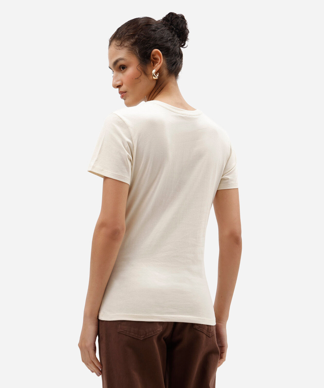 camiseta slim feminina de algodão manga curta floral bege
