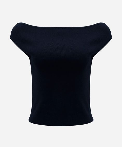 blusa feminina de tricot ombro a ombro azul