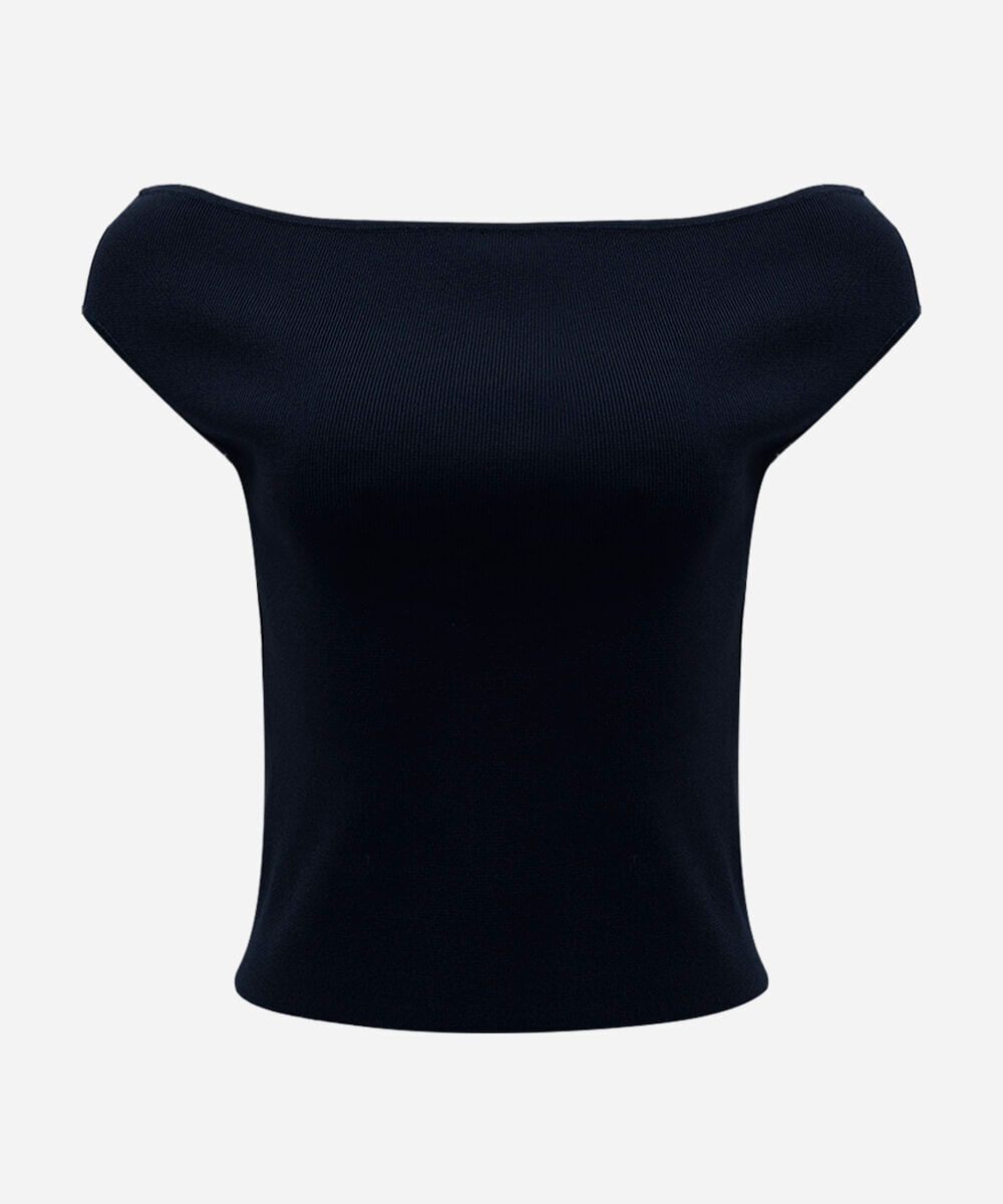 blusa feminina de tricot ombro a ombro azul