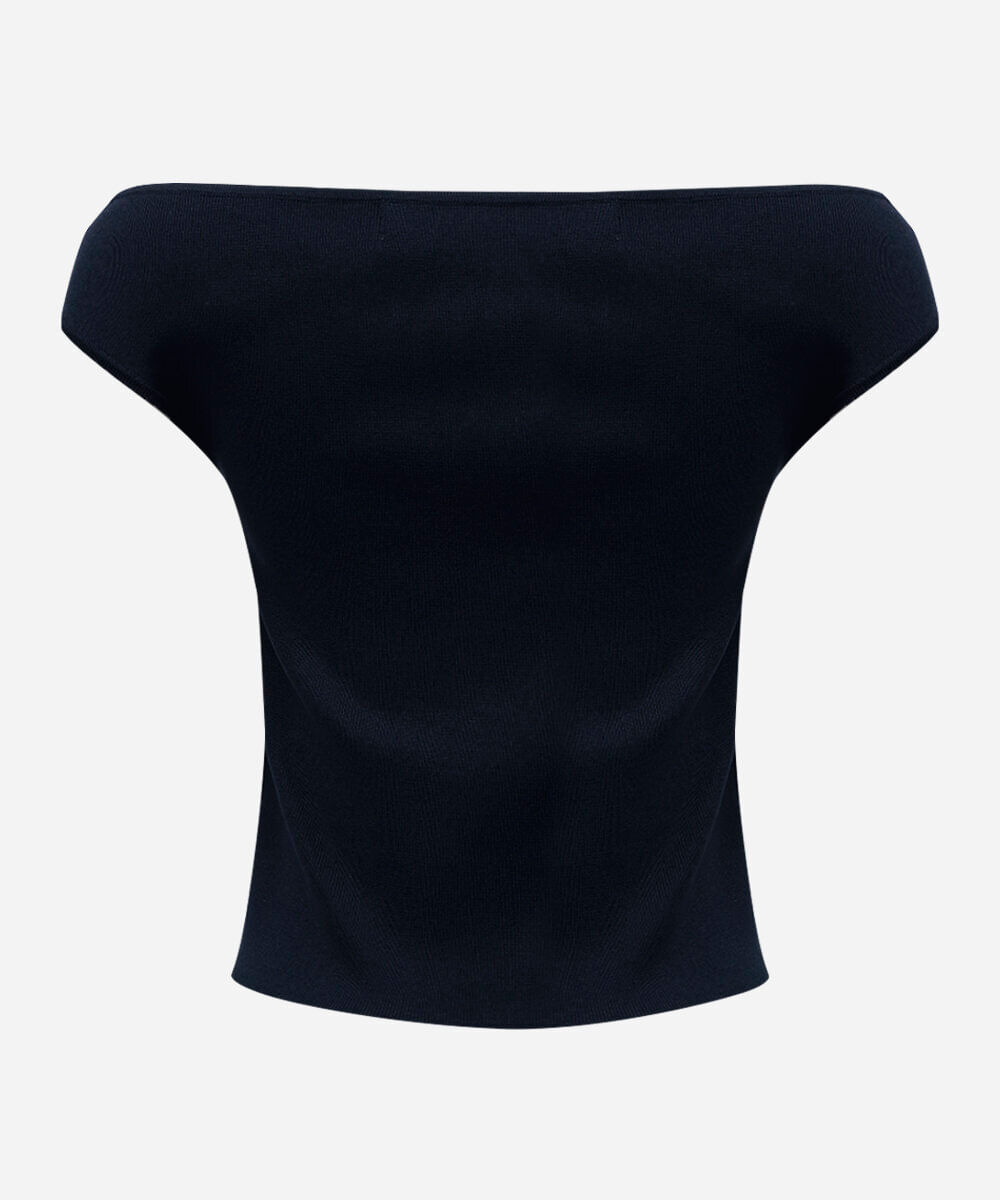 blusa feminina de tricot ombro a ombro azul
