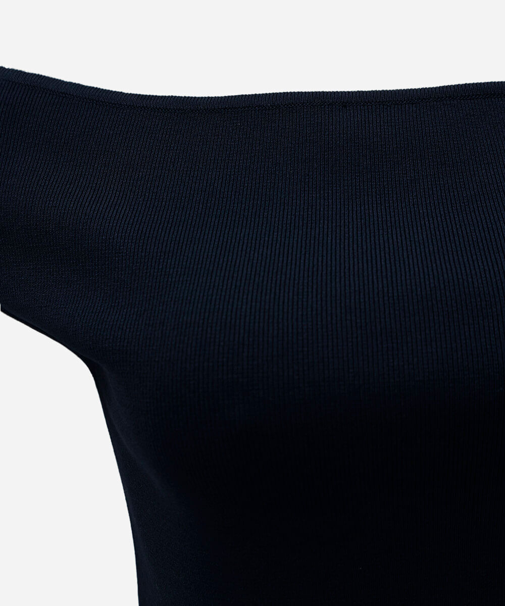 blusa feminina de tricot ombro a ombro azul