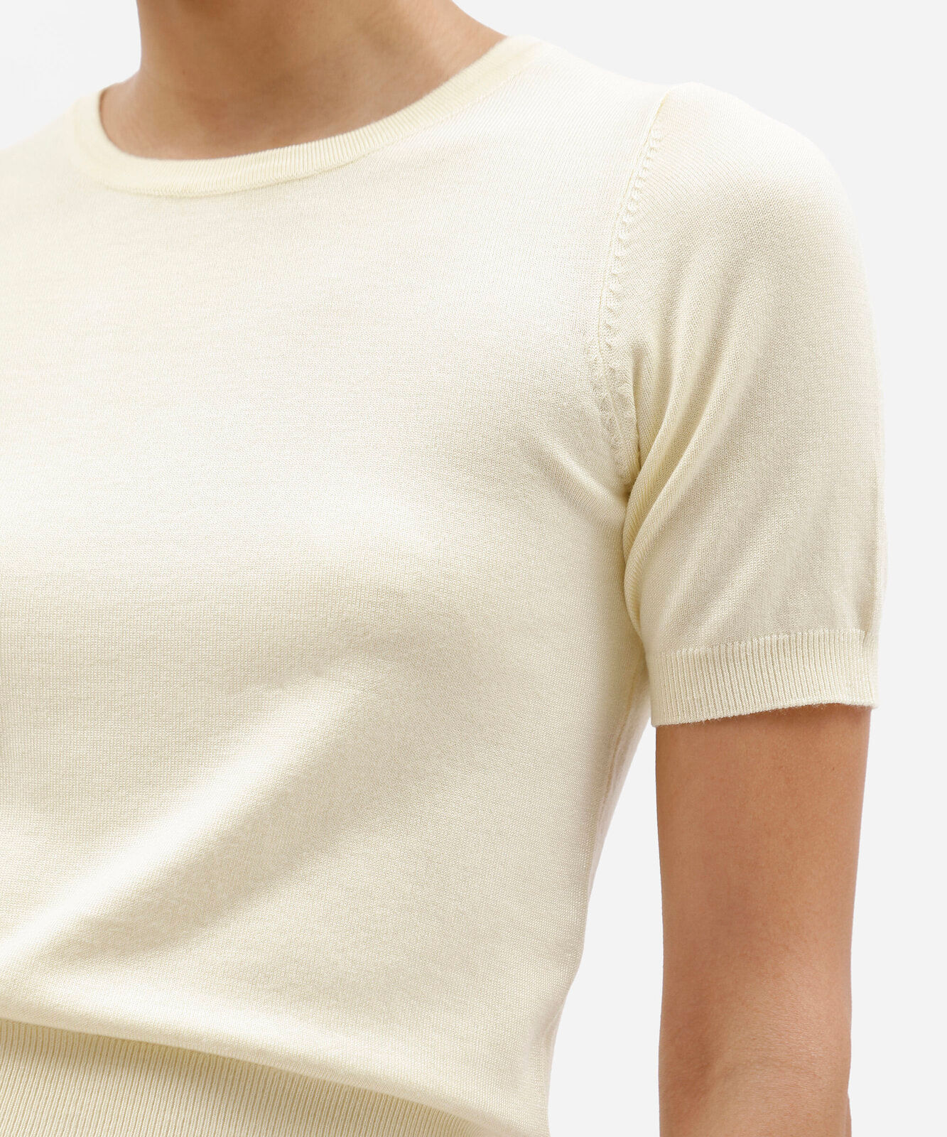 blusa cropped feminina de tricot manga curta amarela