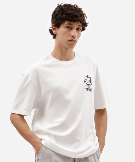 camiseta masculina com algodão manga curta gato félix off white