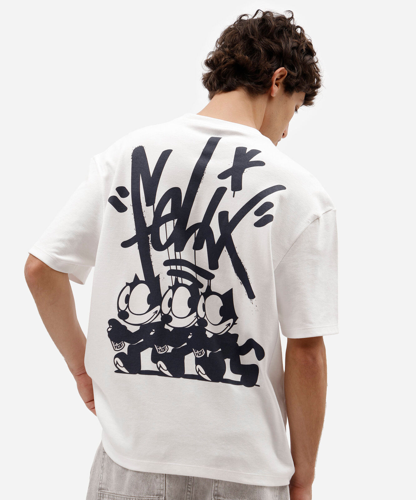 camiseta masculina com algodão manga curta gato félix off white
