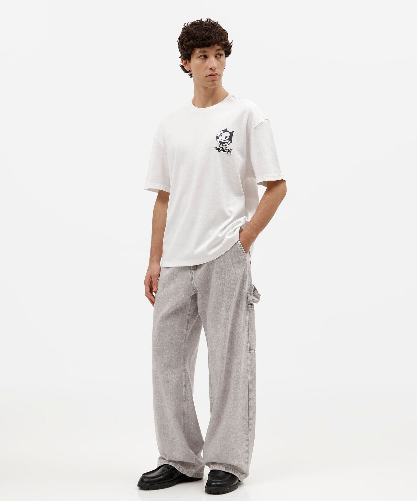 camiseta masculina com algodão manga curta gato félix off white