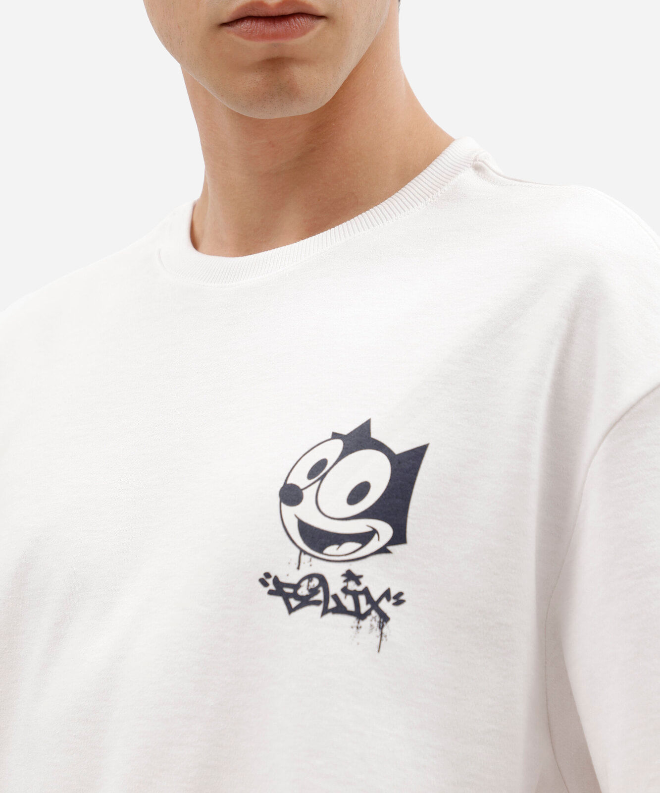 camiseta masculina com algodão manga curta gato félix off white