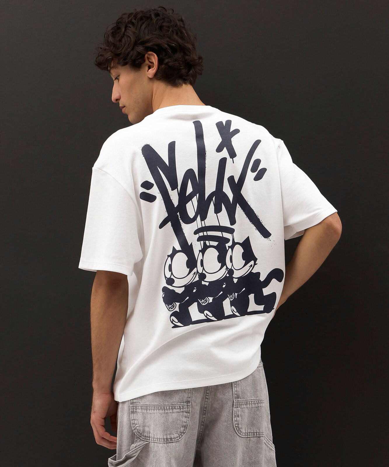 camiseta masculina com algodão manga curta gato félix off white