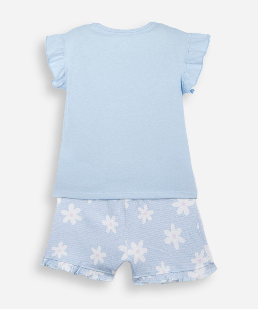 conjunto curto infantil texturizado margarida azul
