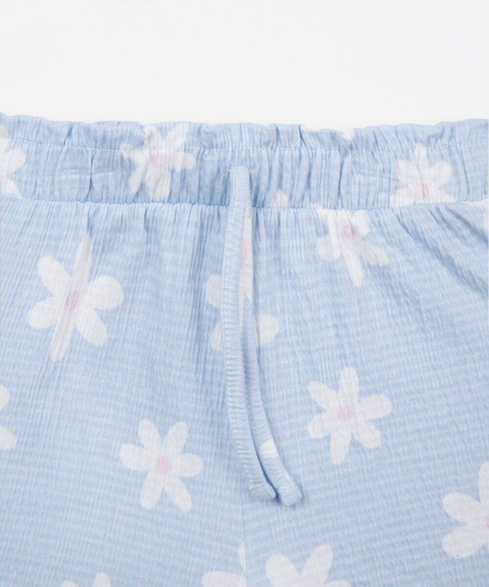 conjunto curto infantil texturizado margarida azul