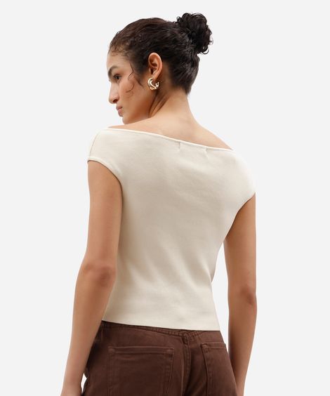 blusa feminina de tricot ombro a ombro off white