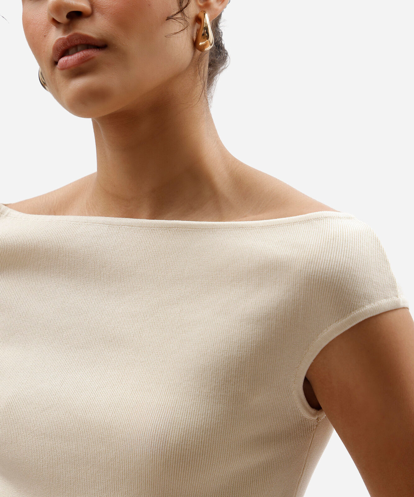 blusa feminina de tricot ombro a ombro off white