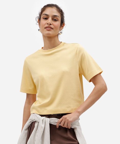 camiseta básica feminina de algodão peruano amarela
