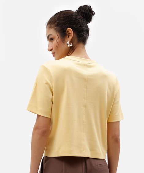 camiseta básica feminina de algodão peruano amarela