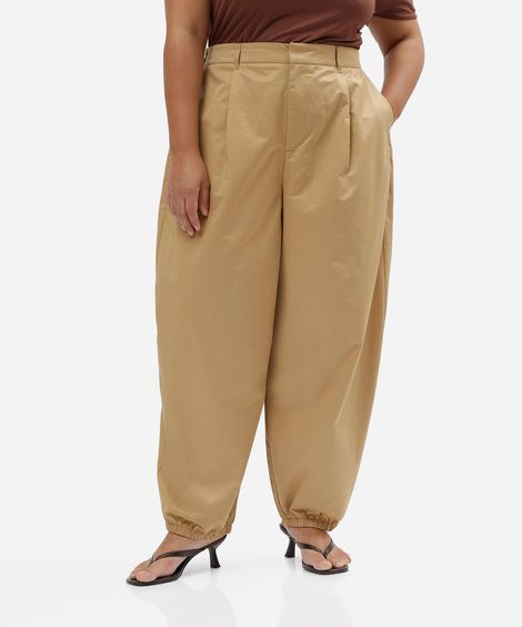 calça aladim feminina com algodão e pregas cós elástico plus size bege