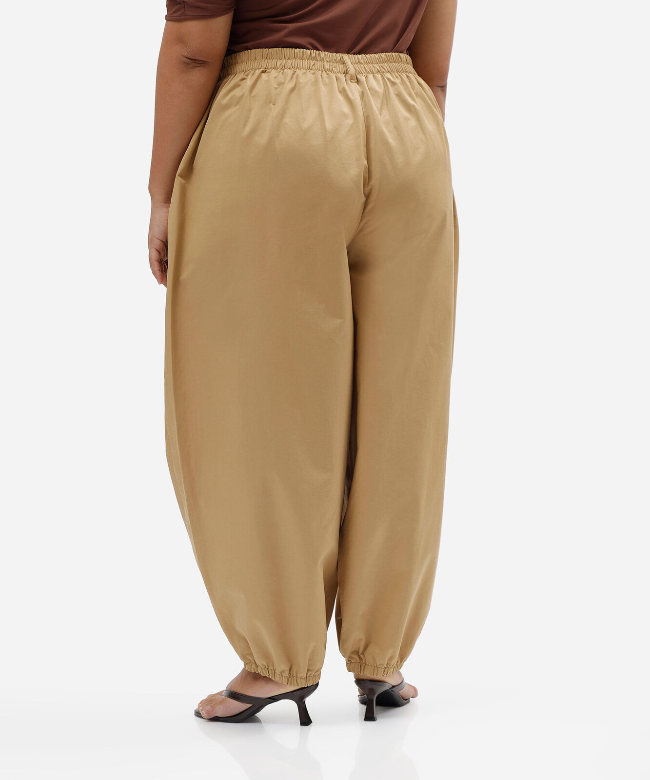 calça aladim feminina com algodão e pregas cós elástico plus size bege