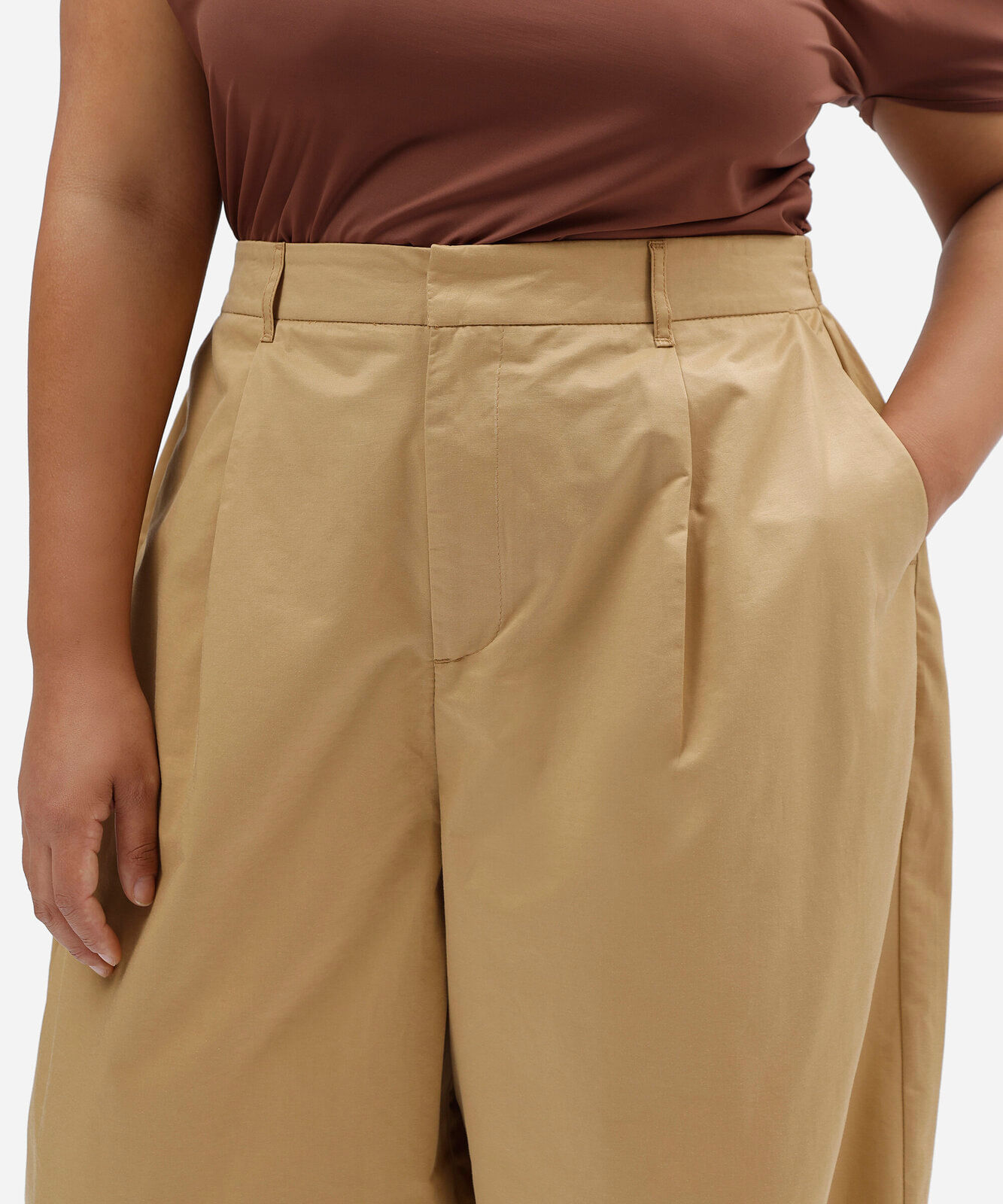 calça aladim feminina com algodão e pregas cós elástico plus size bege