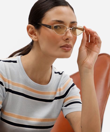 óculos de sol feminino oval de metal triton dourado