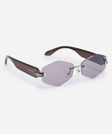 óculos de sol feminino oval de metal triton prata