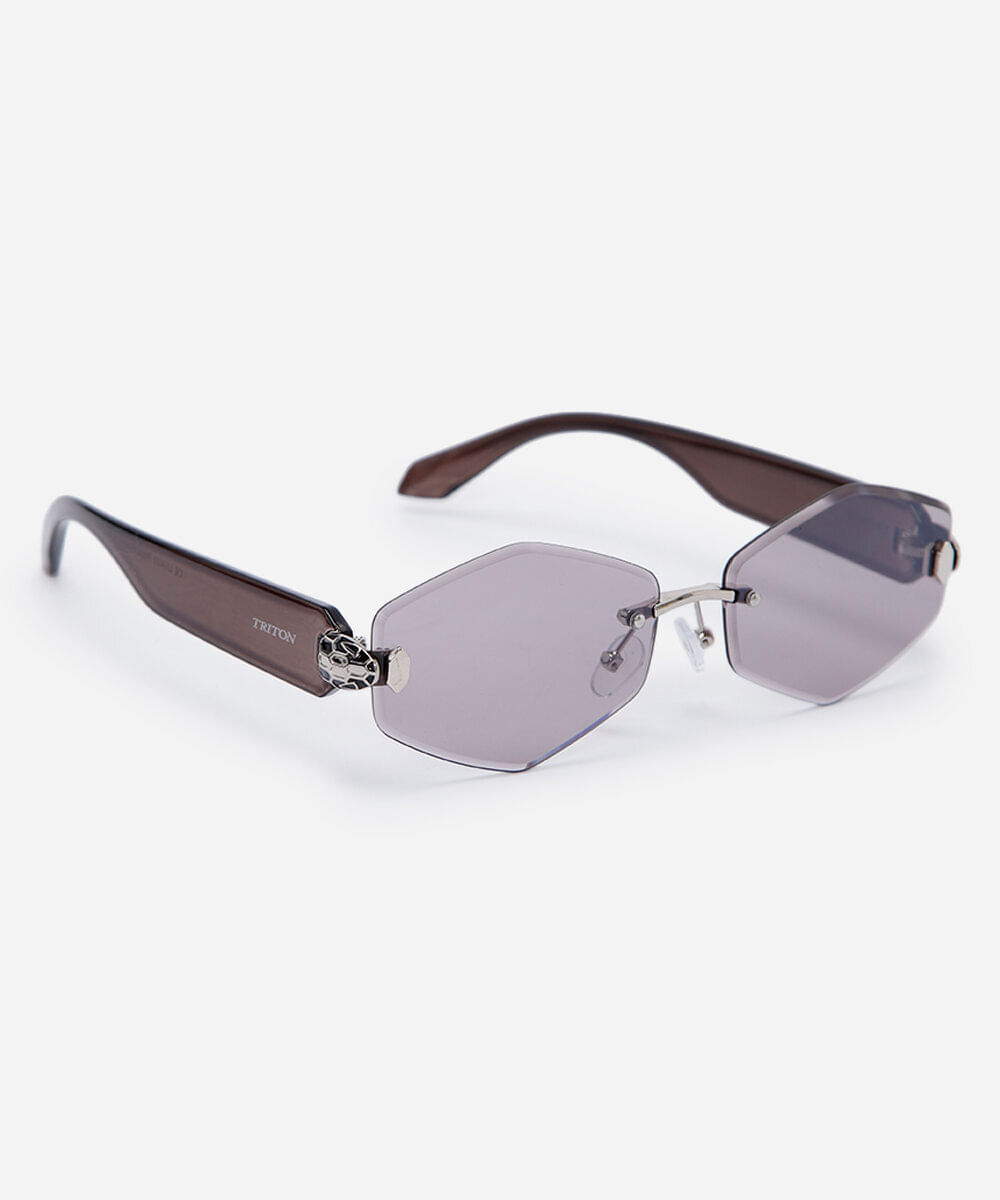 óculos de sol feminino oval de metal triton prata