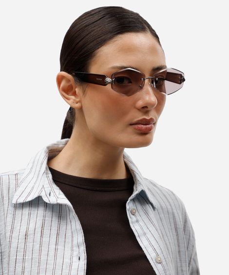 óculos de sol feminino oval de metal triton prata