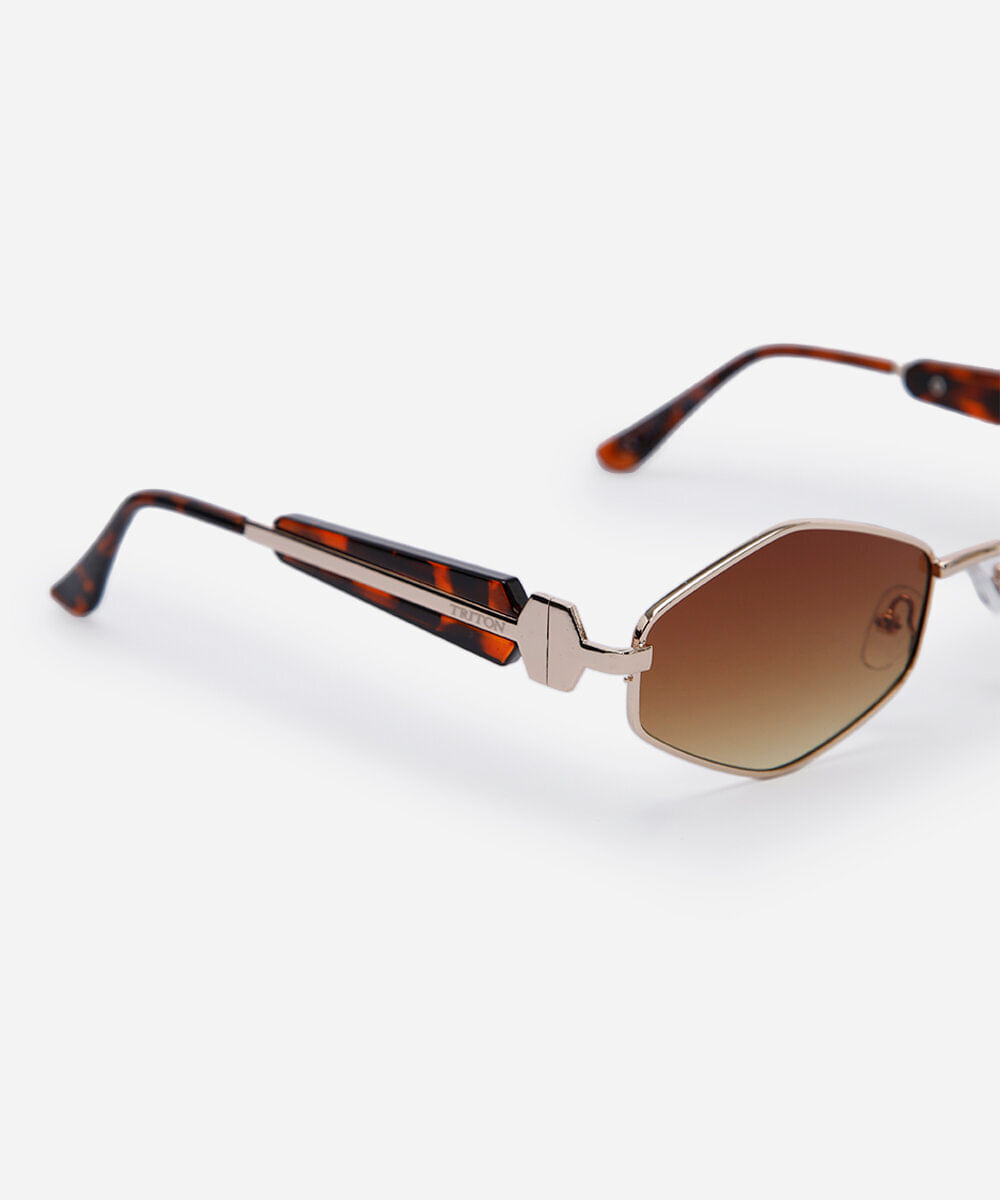 óculos de sol feminino oval de metal triton dourado