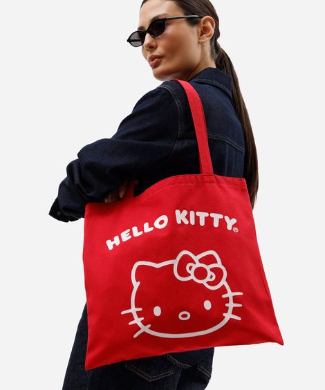 bolsa ecobag feminina de algodão hello kitty vermelha