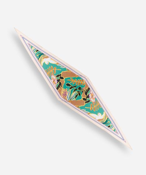 lenço floral acetinado com broche colorido