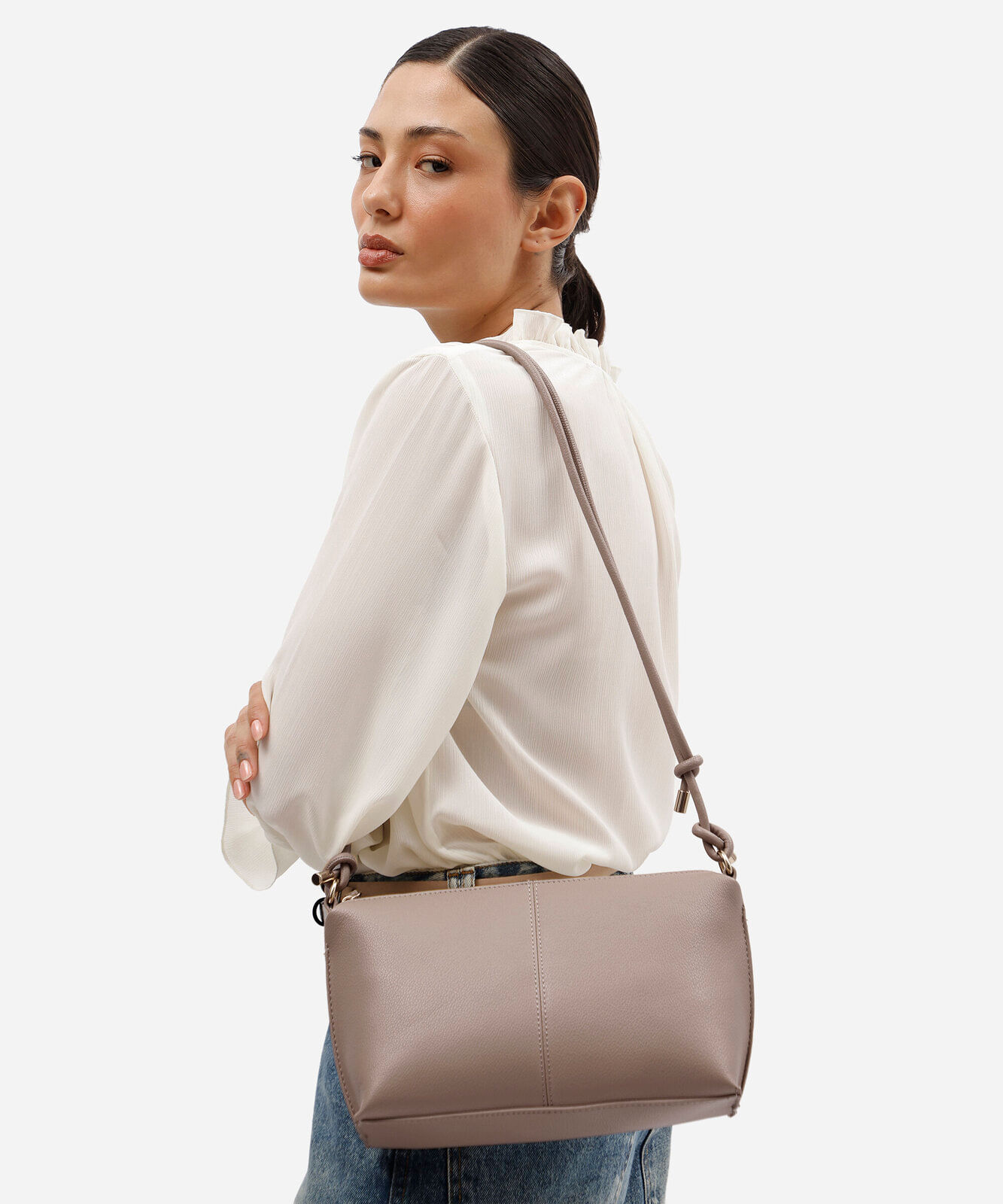 bolsa crossbody alça dupla bege