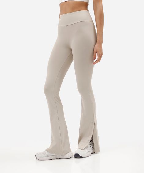 calça flare esportiva feminina de poliamida com fendas cinza