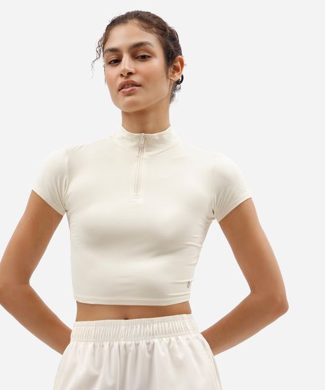 cropped gola alta com zíper esportivo off white