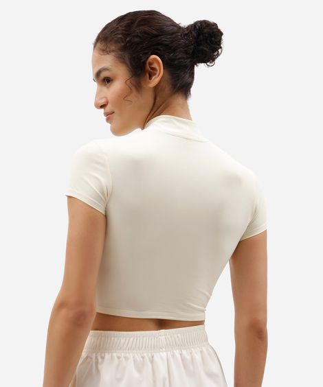 cropped gola alta com zíper esportivo off white