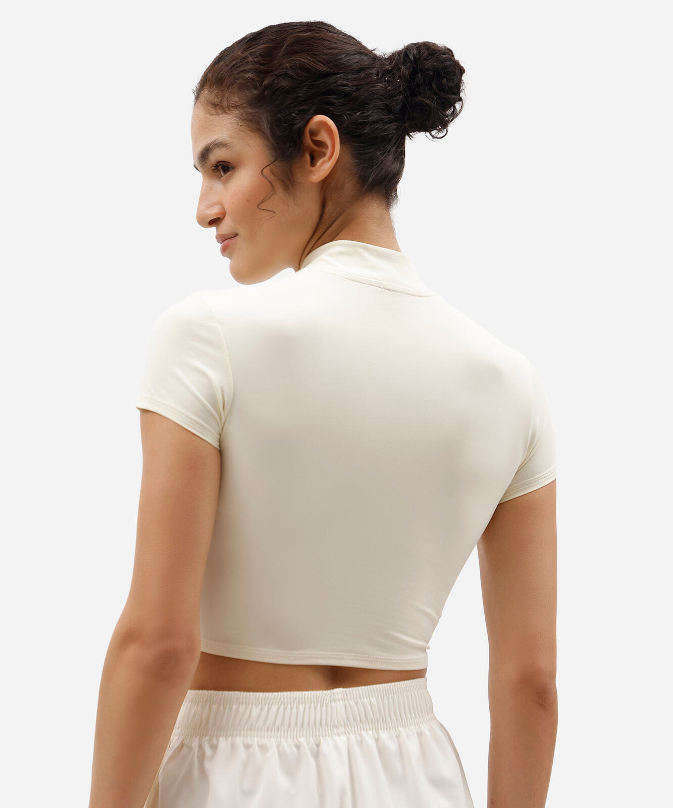 cropped gola alta com zíper esportivo off white