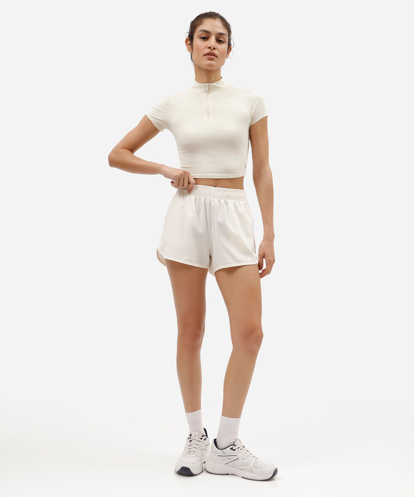 cropped gola alta com zíper esportivo off white