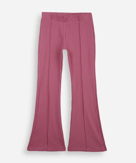 calça flare infantil de algodão com nervura rosa