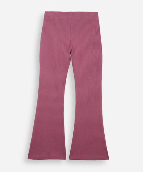calça flare infantil de algodão com nervura rosa