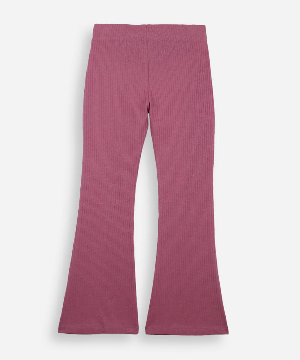 calça flare infantil de algodão com nervura rosa