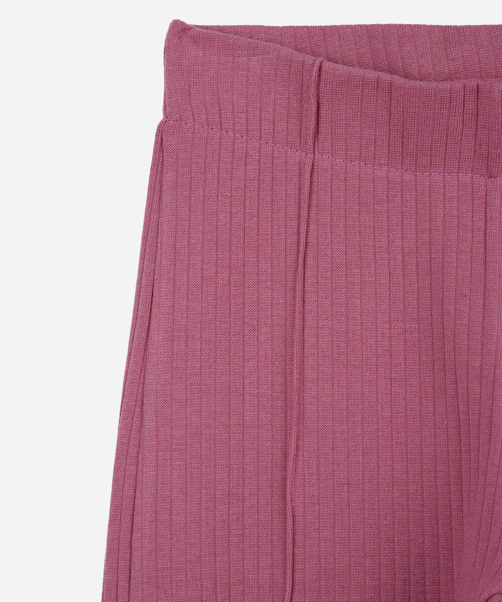calça flare infantil de algodão com nervura rosa