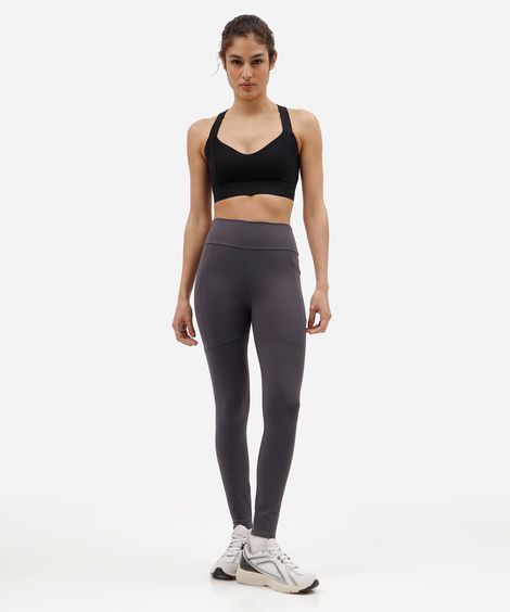 calça legging esportiva feminina de poliamida com bolso cinza