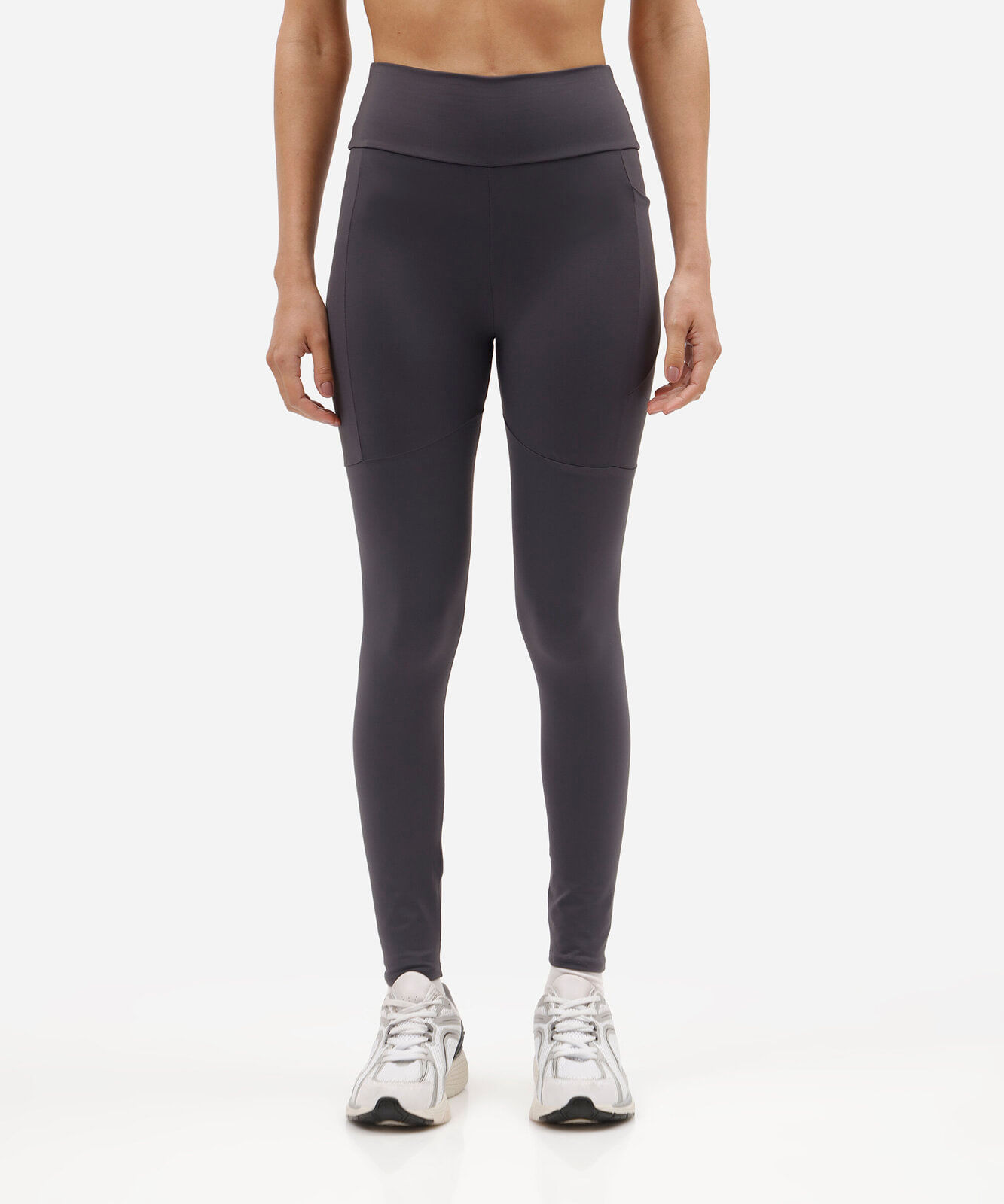 calça legging esportiva feminina de poliamida com bolso cinza