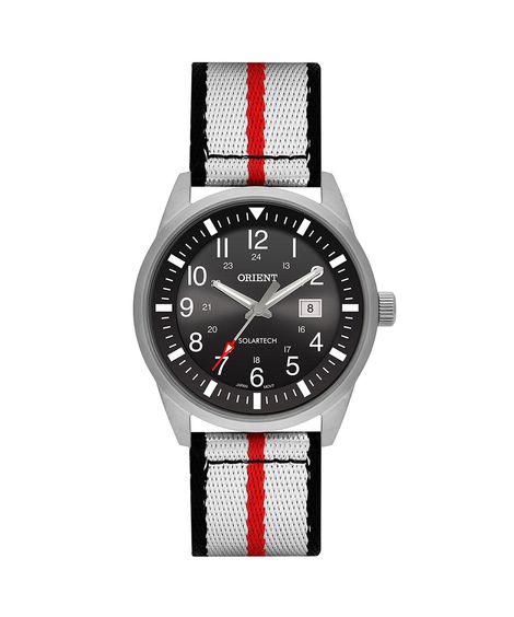 kit relógio masculino orient solartech analógico calendário mbss1451 p2sx prateado