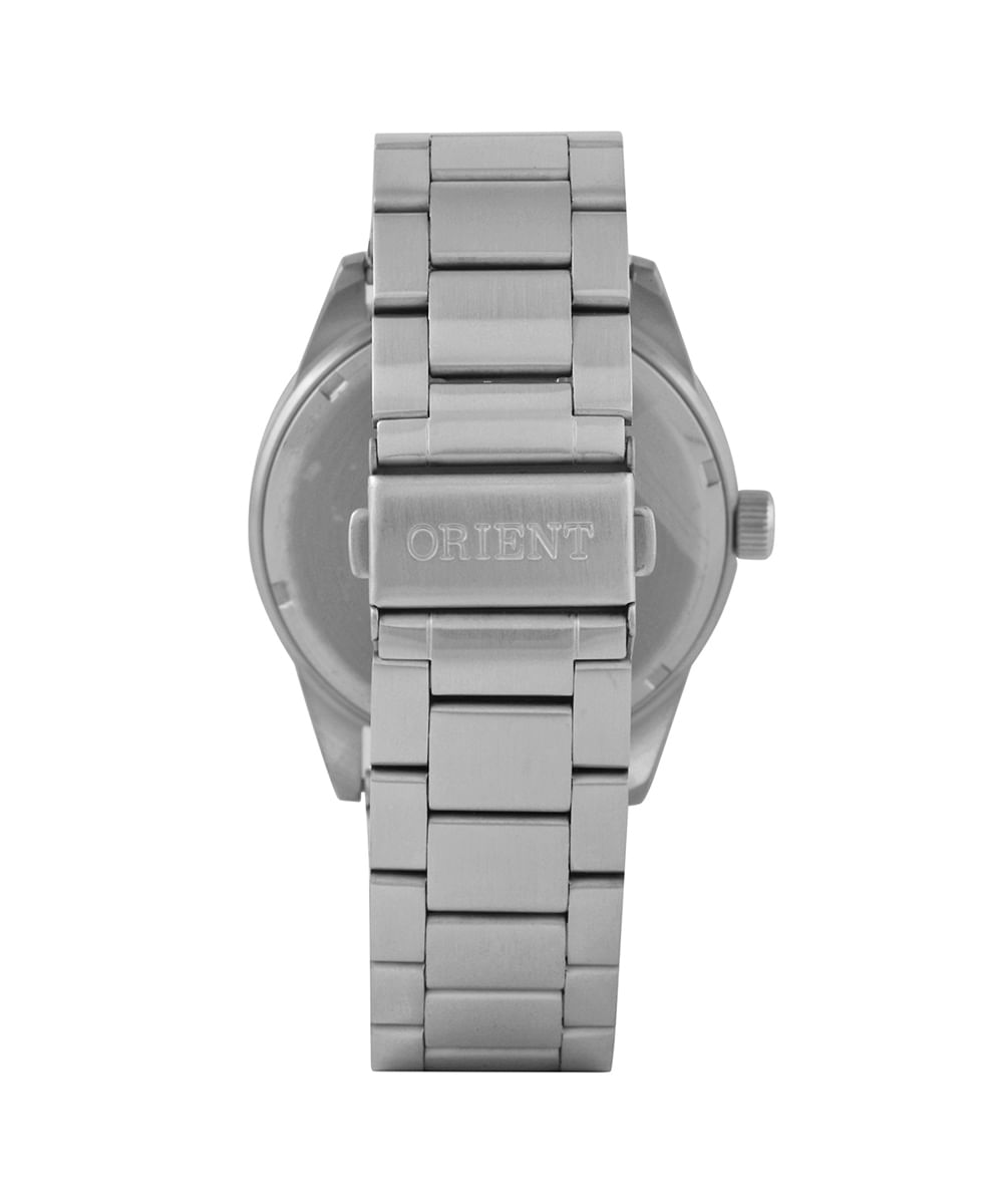kit relógio masculino orient solartech analógico calendário mbss1451 p2sx prateado