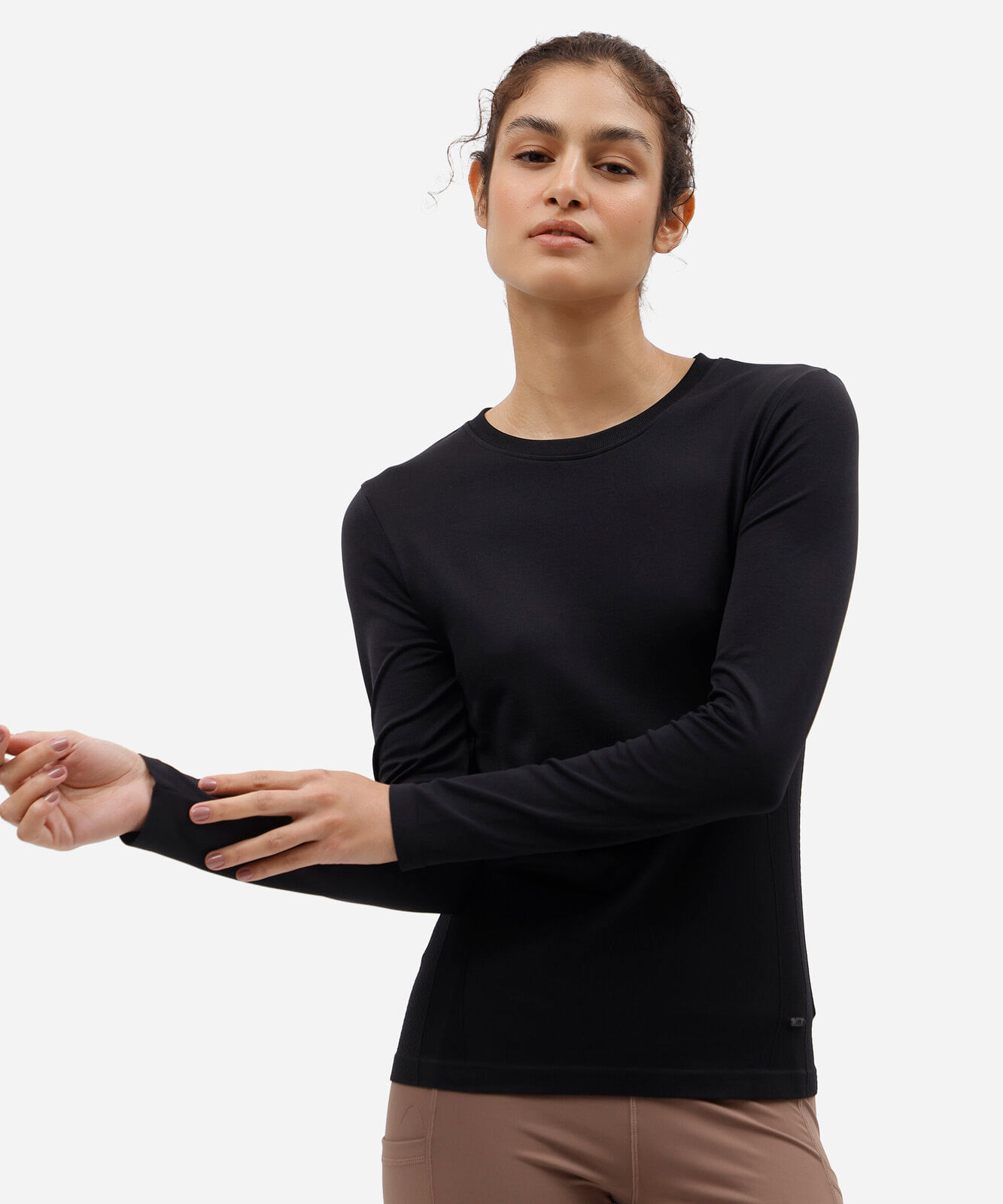 blusa esportiva feminina de poliamida manga longa sem costura preta