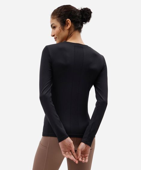blusa esportiva feminina de poliamida manga longa sem costura preta