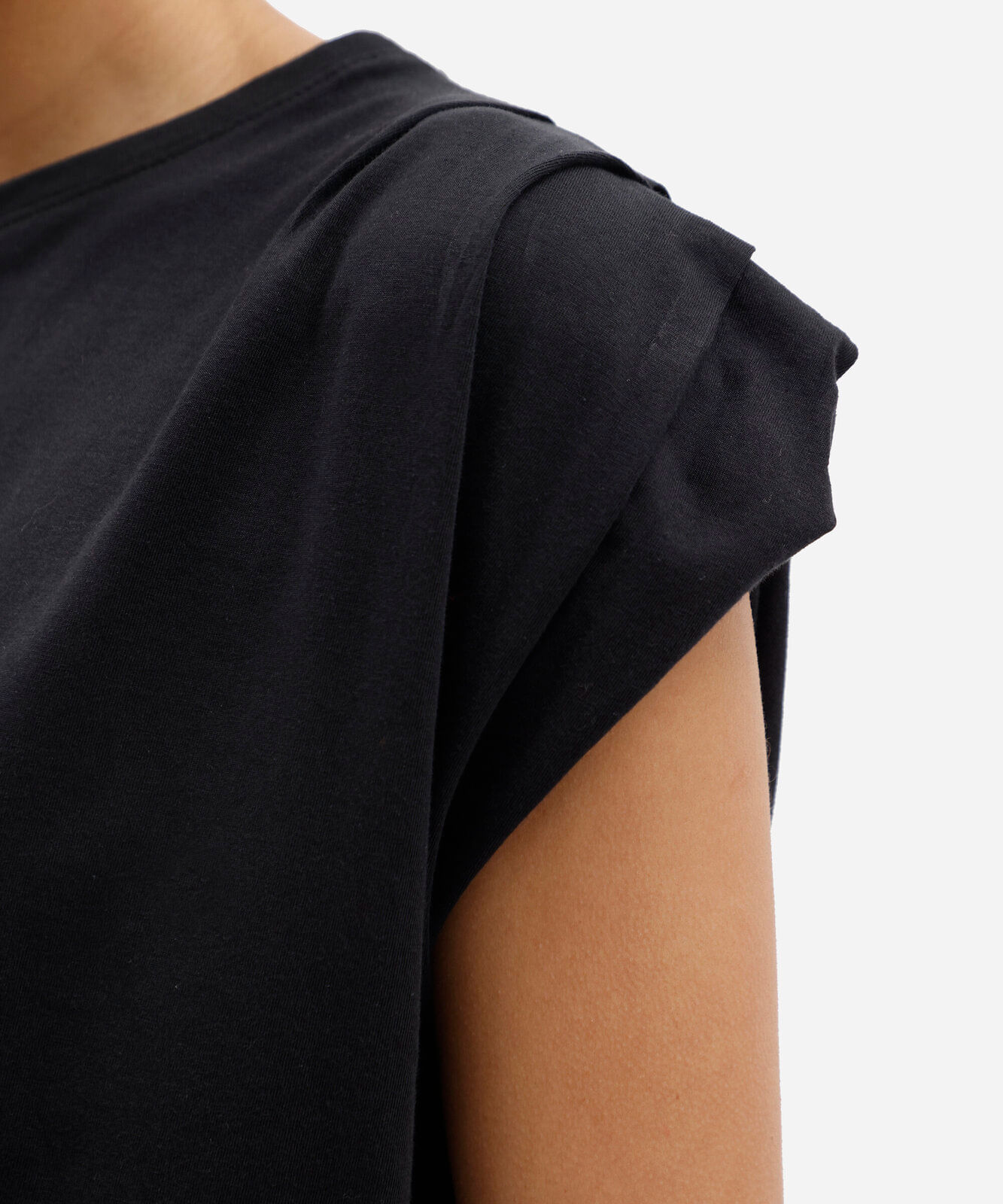 blusa feminina de algodão manga curta com pregas preta