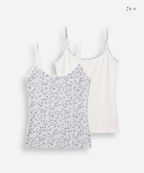 kit de 2 regatas de pijama feminina em algodão floral colorido
